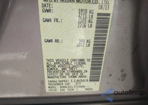 2014 Nissan Altima 2.5 S from USA, damaged, VIN 1N4AL3AP6EC114069